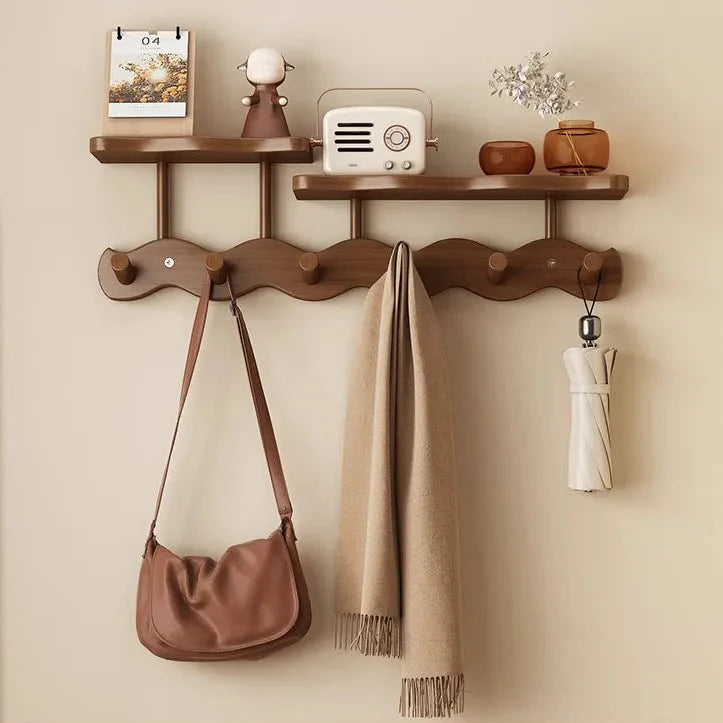 Moktan Sabai Bamboo Wall Coat Rack | Entryway Shelf & Hook Organizer