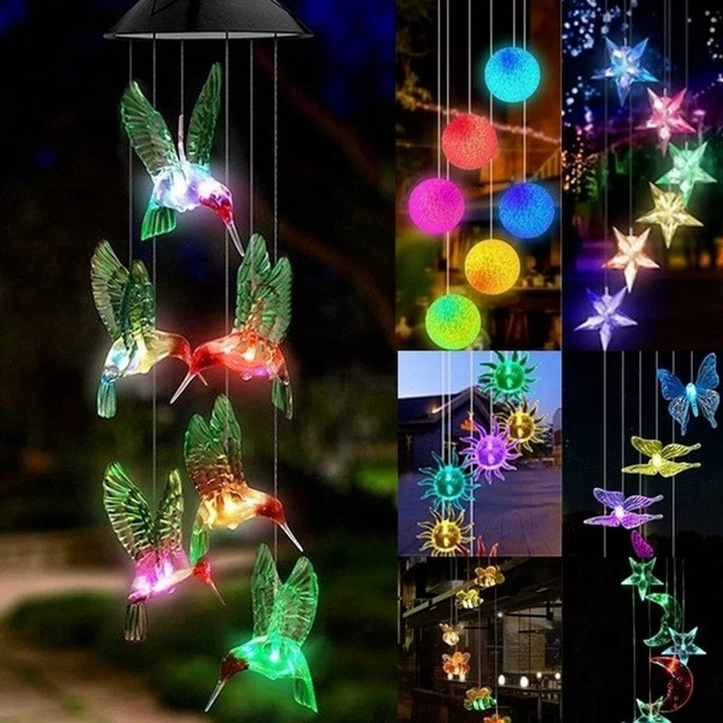 Moktan Sabai Solar LED Wind Chime Crystal Ball Color Changing Garden Hanging Light