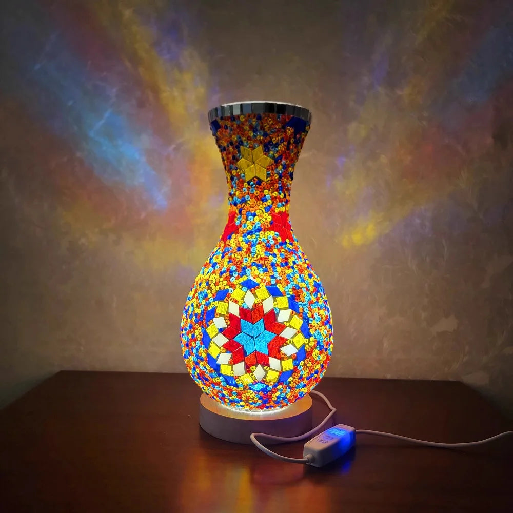 Turkish Mosaic Table Lamp Hand Inlaid Glass Mediterranean Bedroom Living Room Decor