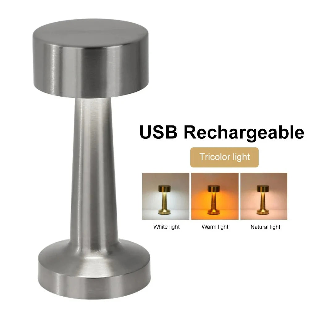Moktan Sabai Rechargeable LED Touch Table Lamp USB Desk Light for Bedroom Bar Mood Lighting Silver