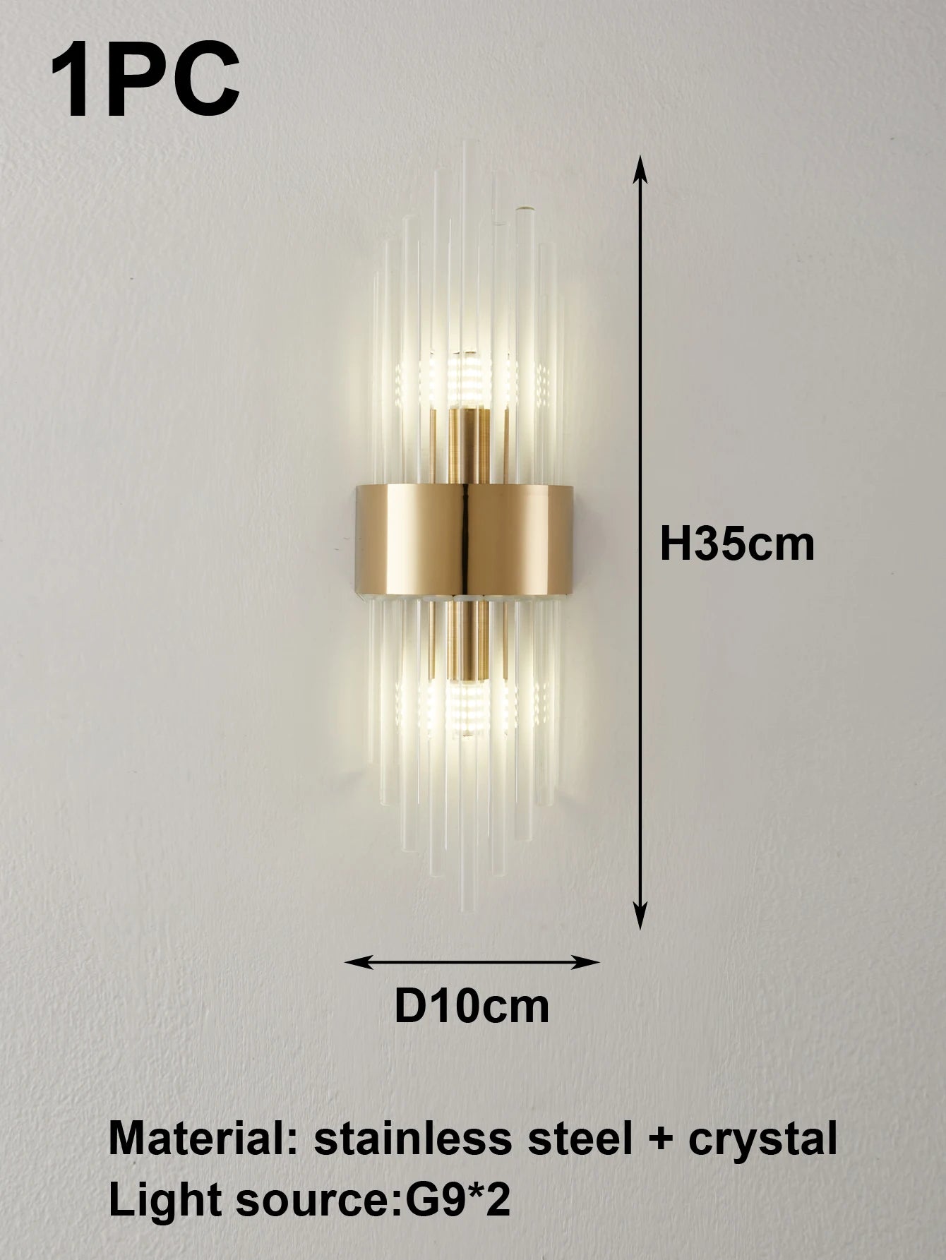 Moktan Sabai Crystal Wall Sconce G9 – Gold/Black Stainless Steel Light for Bedroom & Living Room Gold-1pc