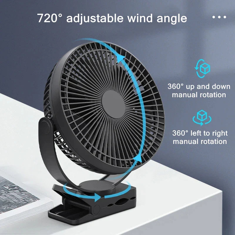 Moktan Sabai Portable Clip-On Fan | 10000mAh Battery Operated with 4-Speed Settings | USB Rechargeable for Home and Outdoor Comfort