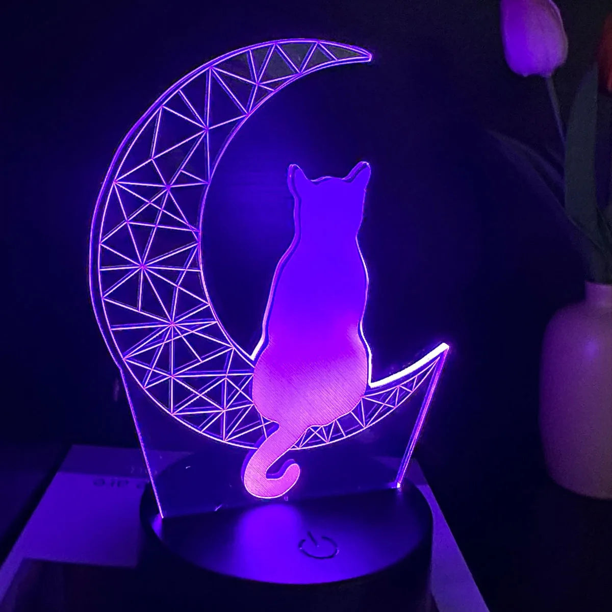Moktan Sabai Moon Cat 3D Night Light Optical Illusion Lamp 7-Color Touch Bedroom Decor Lamp