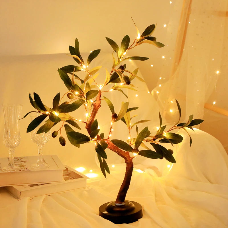 Moktan Sabai LED Tree Lights Green Battery Table Lamp Indoor Outdoor Bedroom Living Room Decor