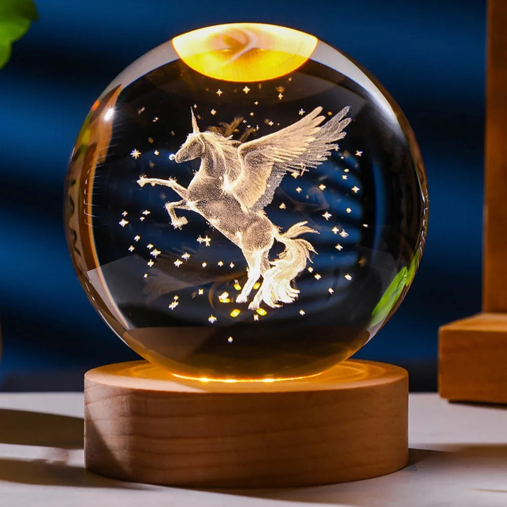 Moktan Sabai 3D Axolotl Crystal Ball Night Light | LED Laser Engraved Glass Decor Lamp Gift Colorful-9