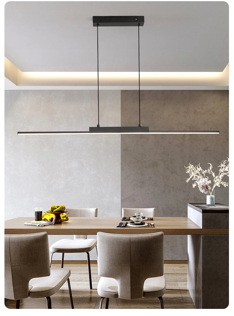 Moktan Sabai Modern Long Pendant Light – Minimalist Dining Room Chandelier for Kitchen & Living Warm White 100CM BLACK