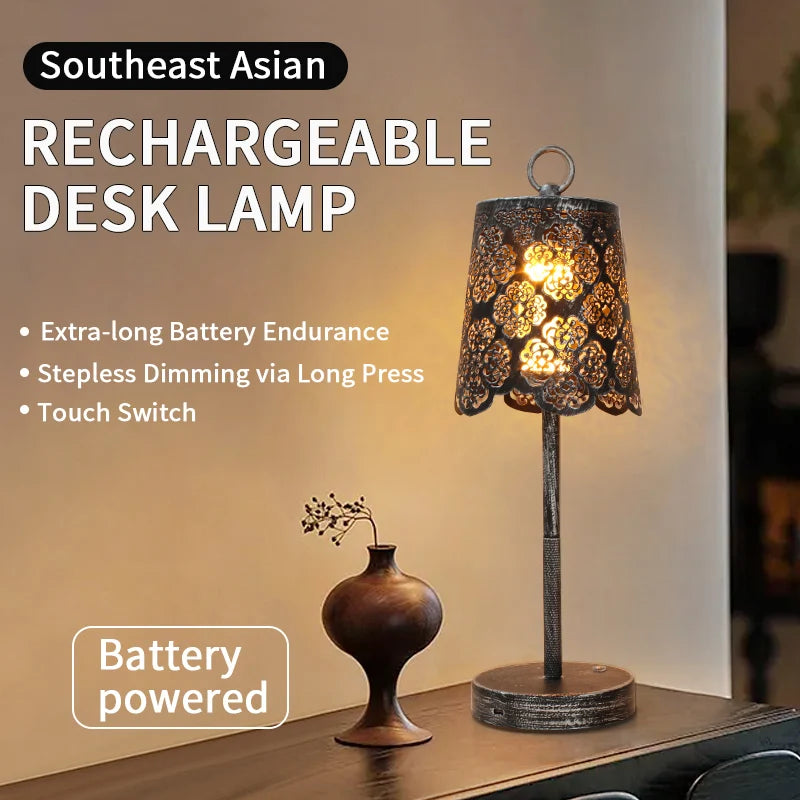 Moktan Sabai Vintage Wrought Iron Table Lamp Rechargeable Portable LED Ambient Desk Light