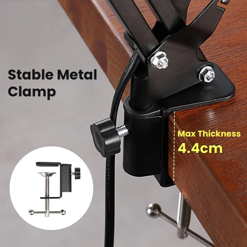 Moktan Sabai Industrial Foldable LED Table Lamp with Clamp Telescopic Swing Arm for Desk