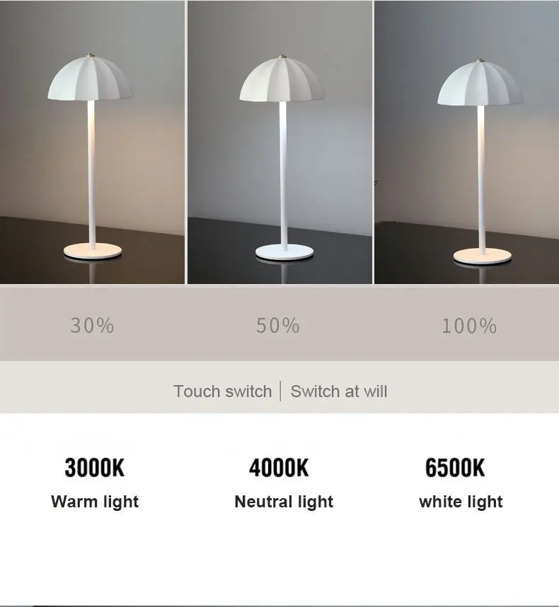 Moktan Sabai LED Metal Table Lamp Rechargeable Touch Dimmable Desk Lamp Umbrella Shade