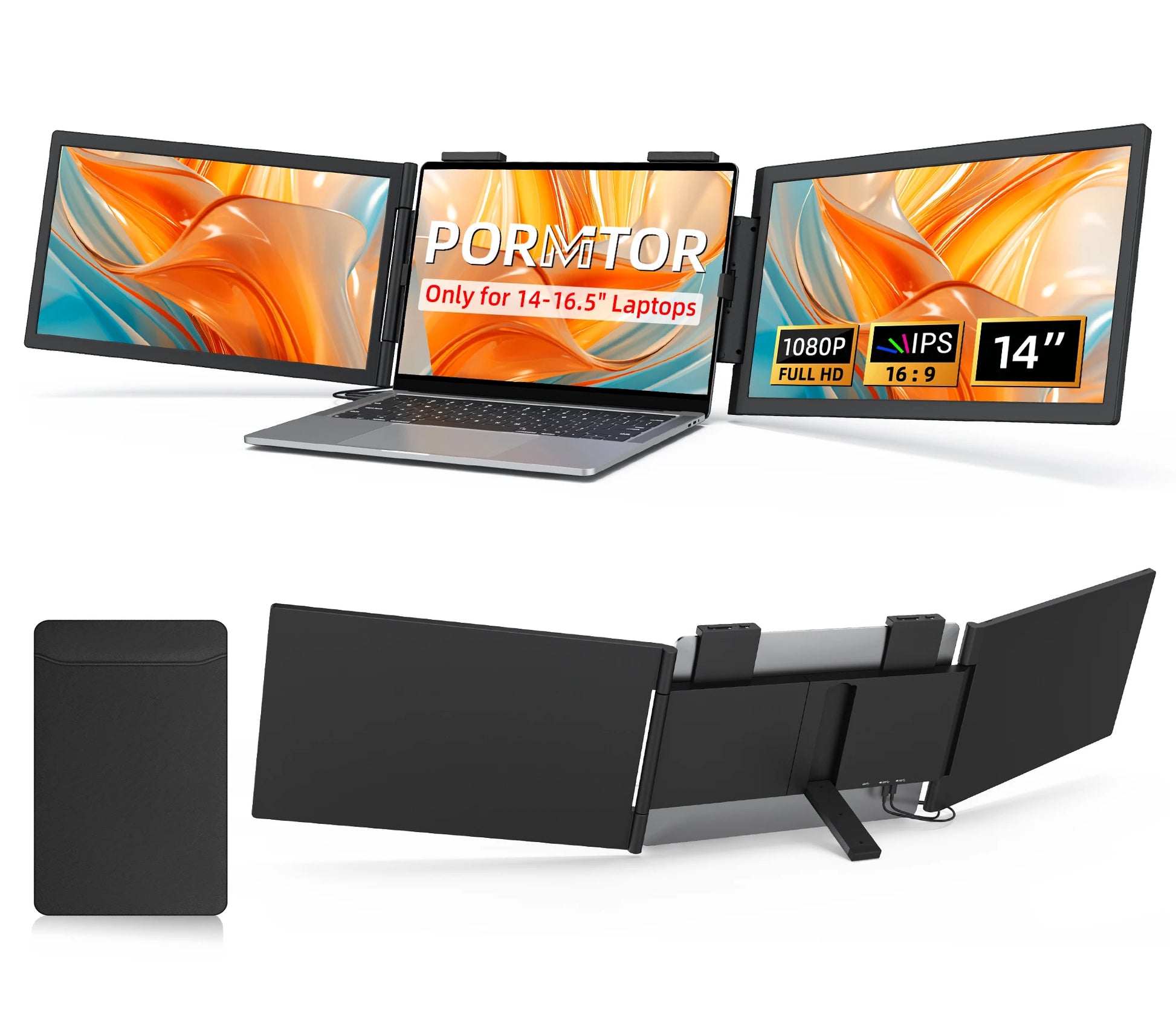 Moktan Sabai 14" Dual Laptop Monitor Amoudo FHD IPS USB-C Portable Triple Screen Windows Mac Xbox