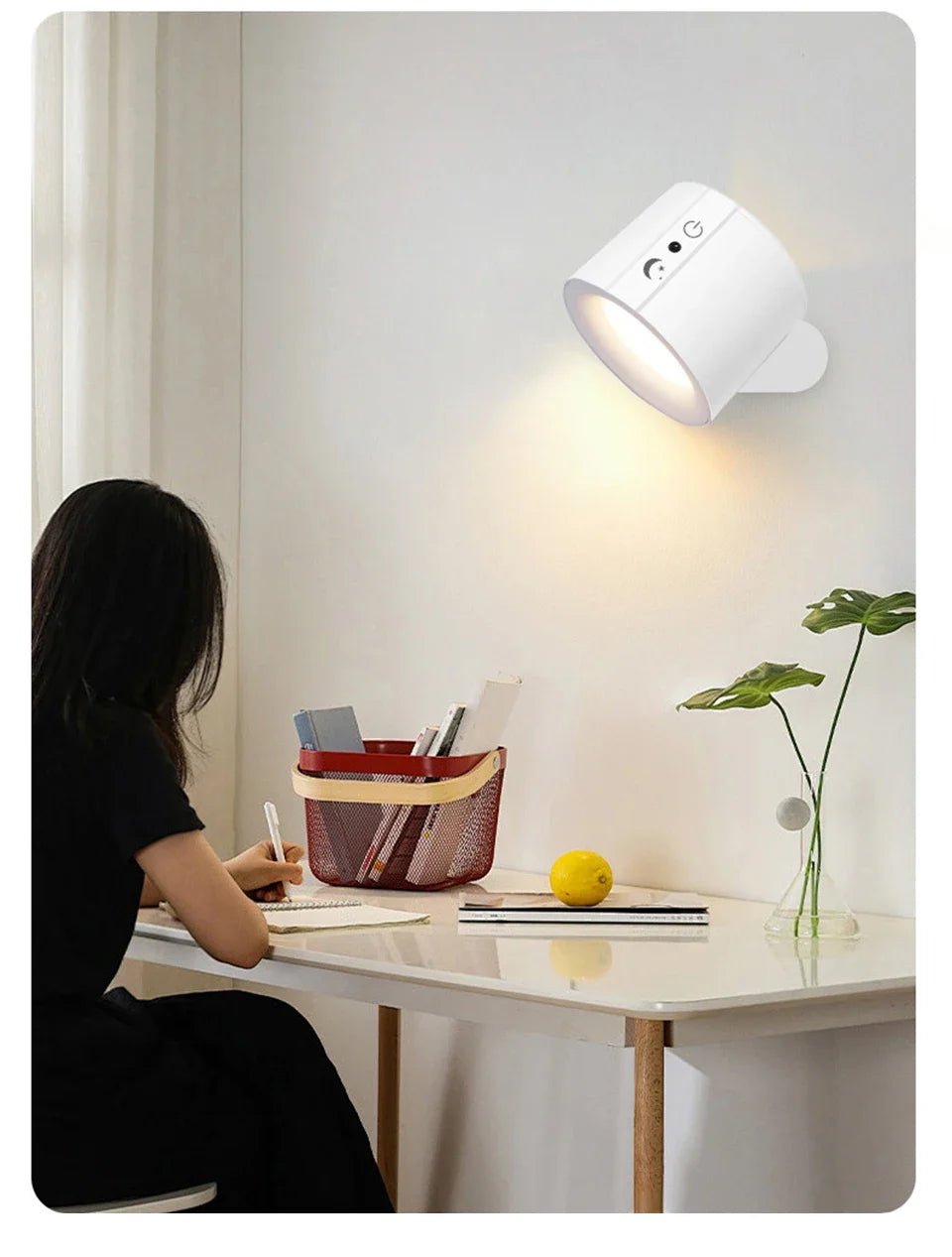 Moktan Sabai Wireless LED Wall Sconce Light 360° Rotatable Touch Control 3 Color Bedroom Lamp