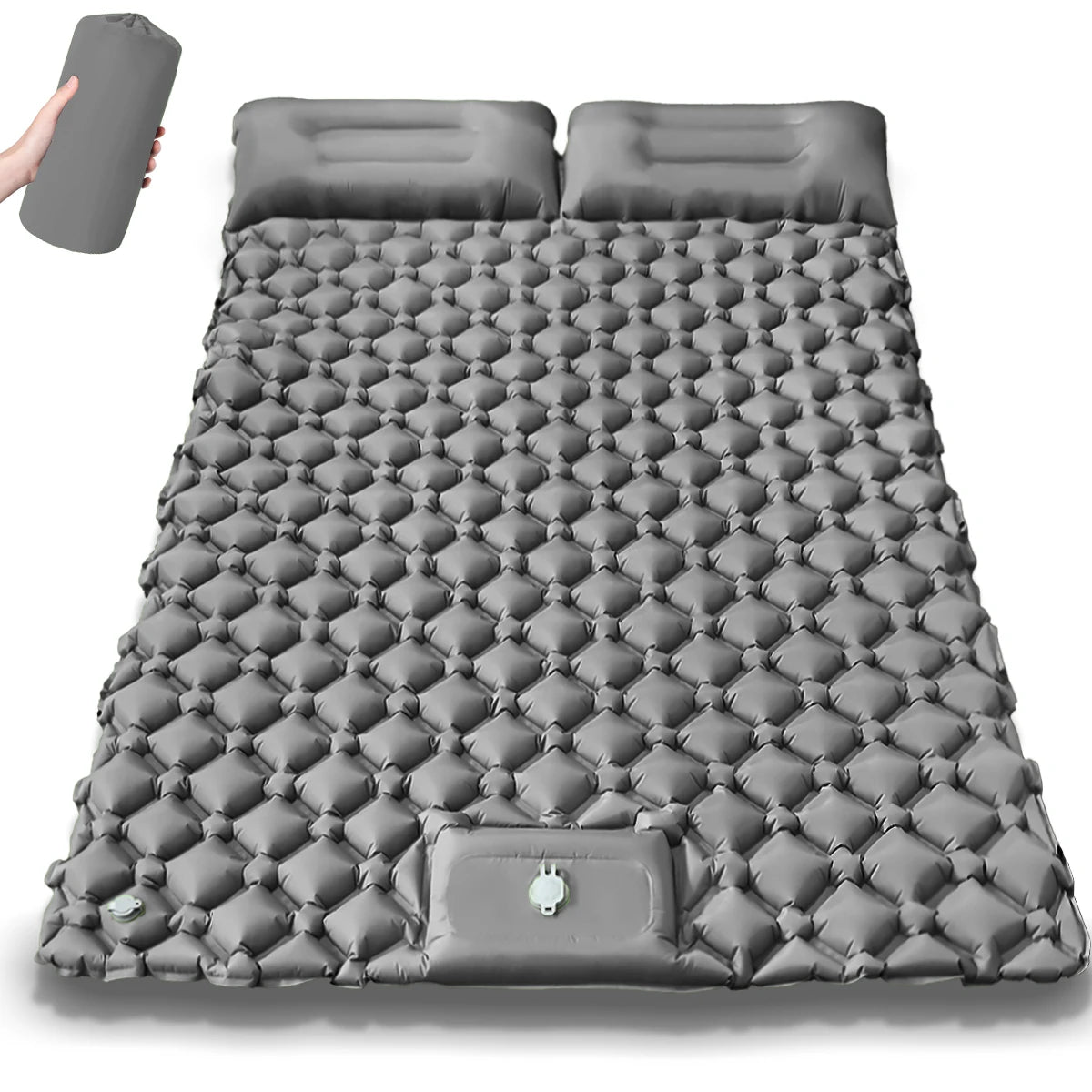 Moktan Sabai 2025 Upgrade Double Air Mattress Camping Inflatable Bed Built-in Pump Waterproof Grey