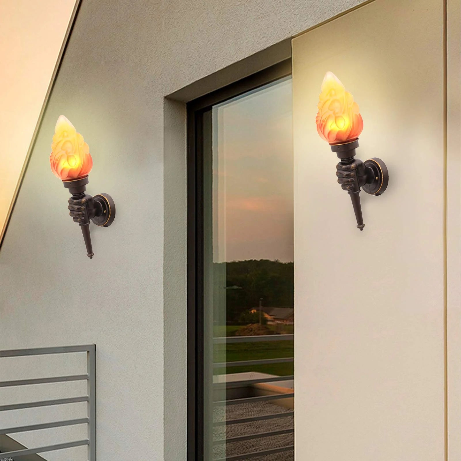 Moktan Sabai Pack of 2 Rustic Outdoor Wall Lights LED Flame Torch Lamps E27 Garden Lighting