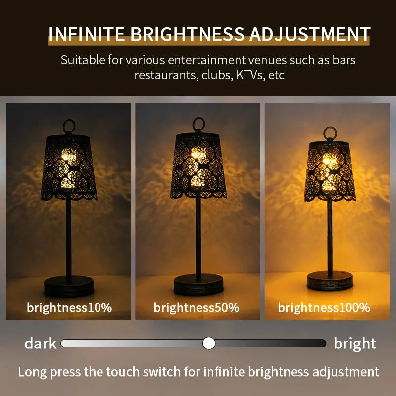 Moktan Sabai Vintage Wrought Iron Table Lamp Rechargeable Portable LED Ambient Desk Light