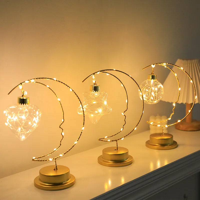 Moktan Sabai Moon Star LED Night Light Heart Iron Decor Indoor Lamp Gift Bedroom Ornament
