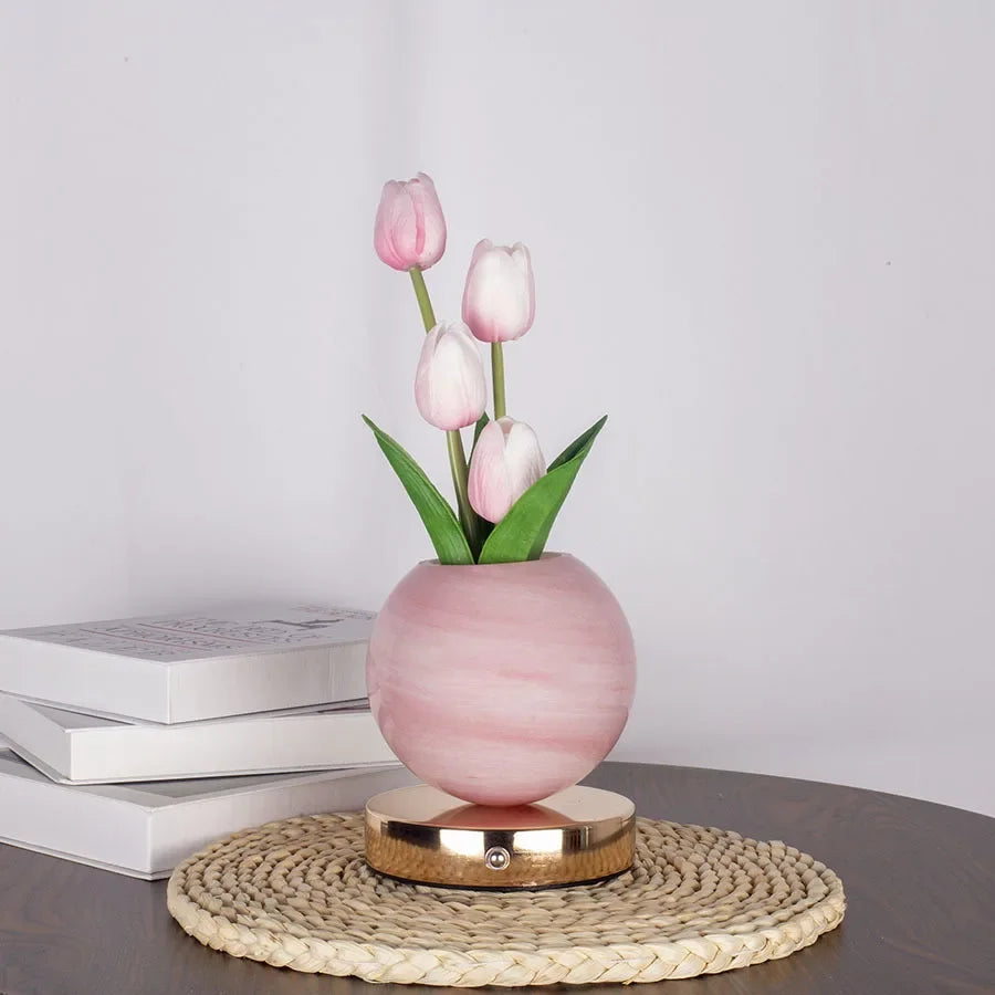 Moktan Sabai Tulip LED Night Light USB Rechargeable Desk Table Lamp for Bedroom & Holiday Decor Pink tulips