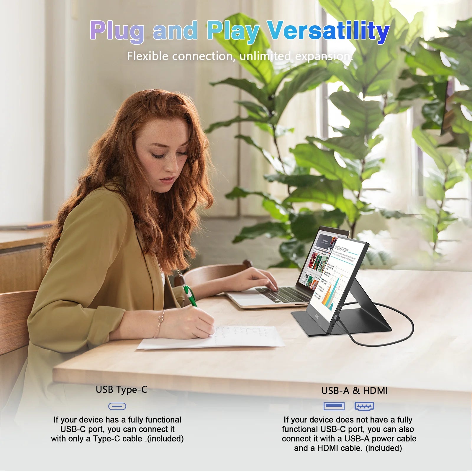 Moktan Sabai 14" Portable Monitor WUAWE 1080P USB-C HDMI External Second Screen PC Mac Phone