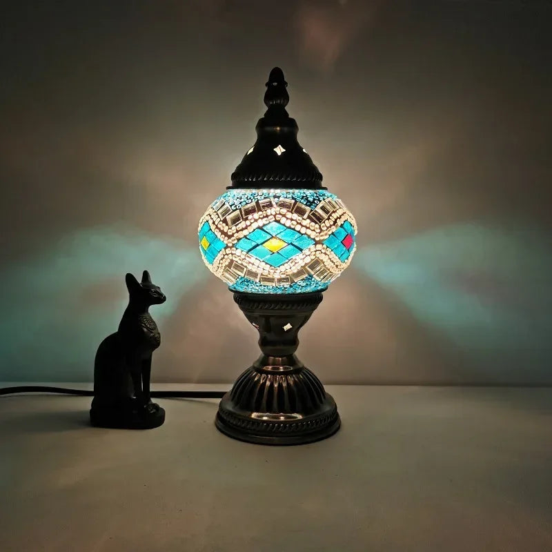 Moktan Sabai Turkish Stained Glass Table Lamp Mosaic Retro Bedside Cafe Decor Light