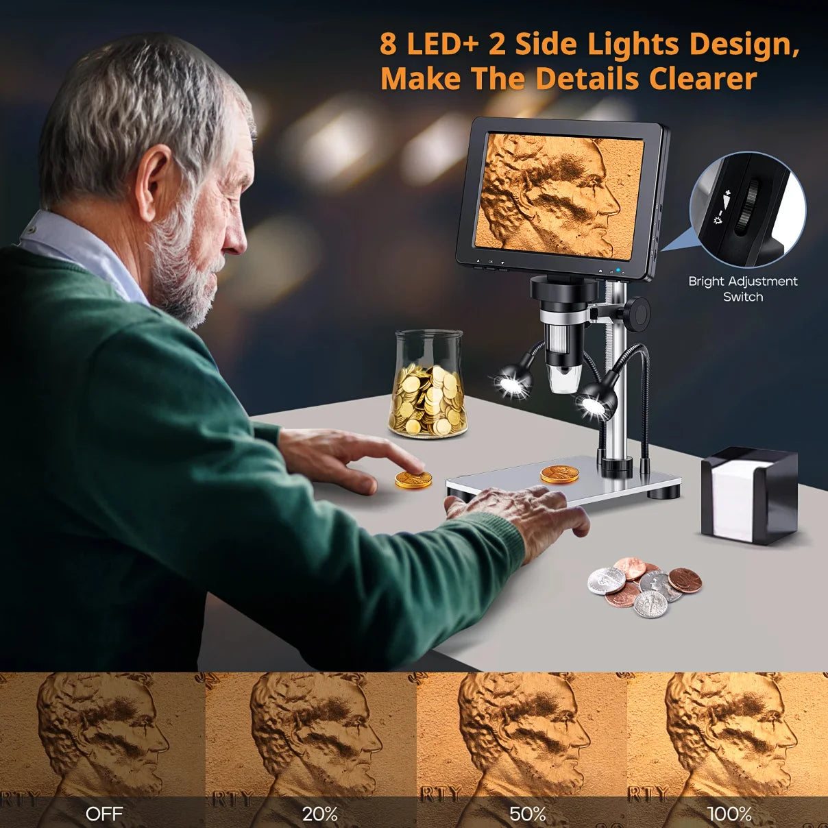 Moktan Sabai 7 Inch Digital Microscope 1200X Coin Repair Camera with LED PC View