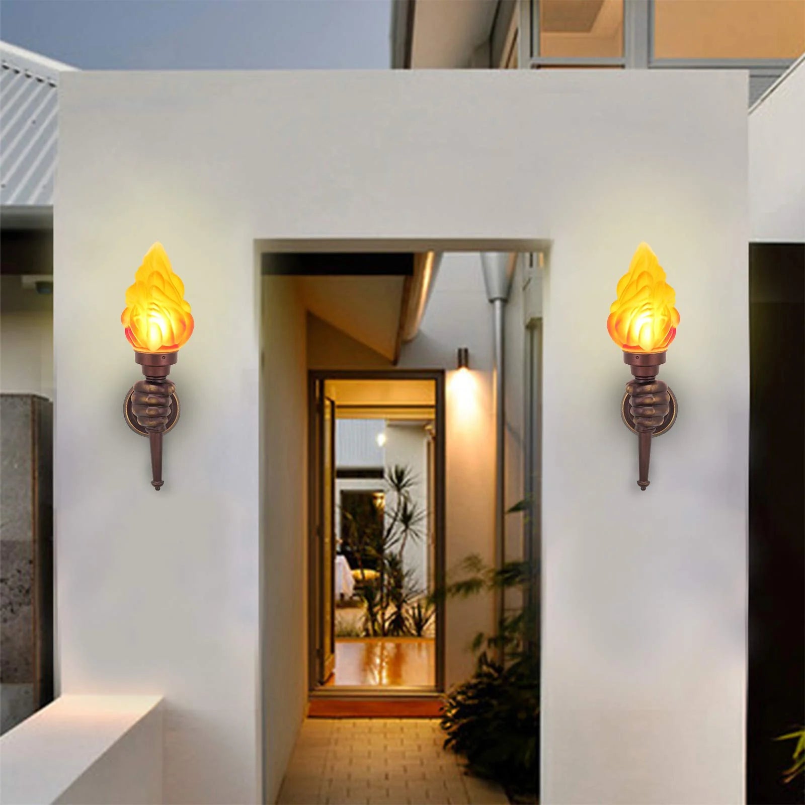 Moktan Sabai Pack of 2 Rustic Outdoor Wall Lights LED Flame Torch Lamps E27 Garden Lighting