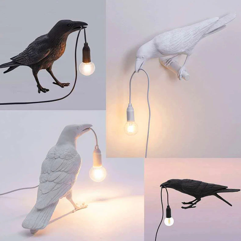 Moktan Sabai Crow Bird Wall Lamp – Resin Bedside Night Light for Bedroom & Living Room Decor