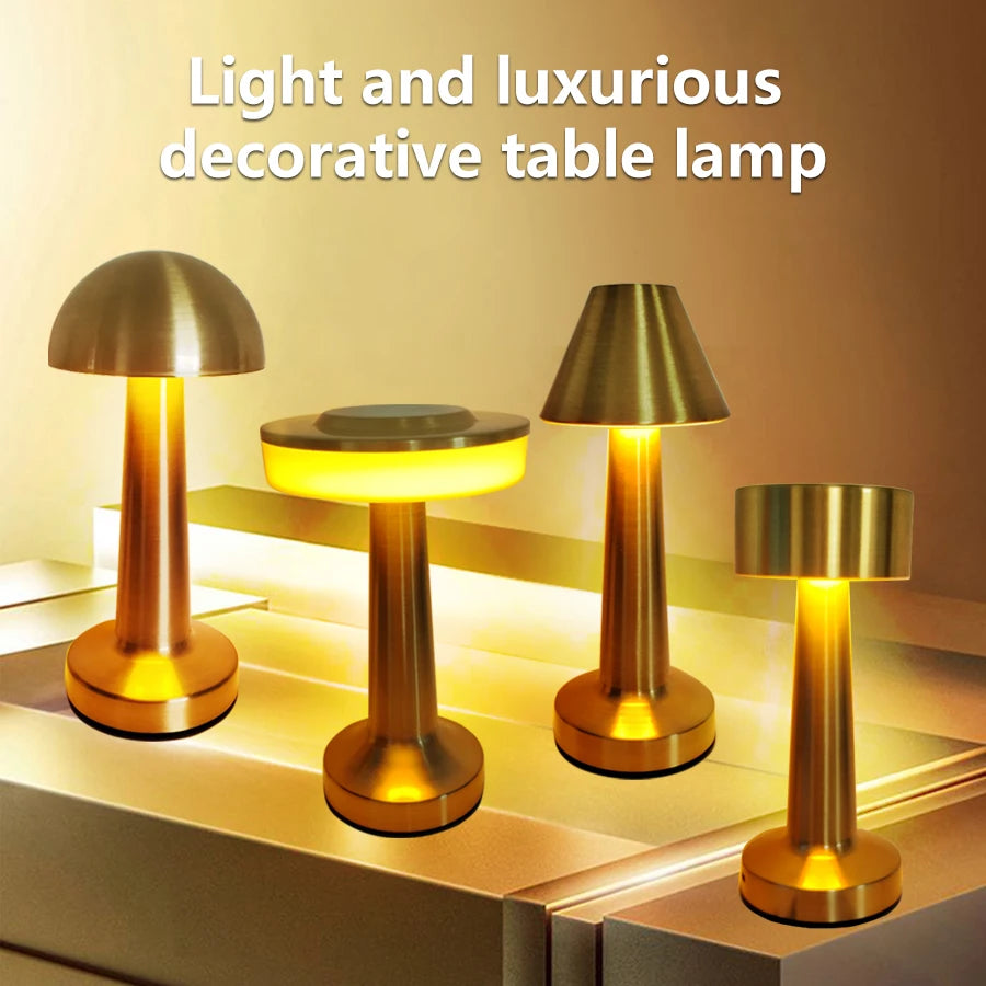 Moktan Sabai LED Metal Touch Table Lamp | Rechargeable Dimmable Night Light for Coffee Bar Decor