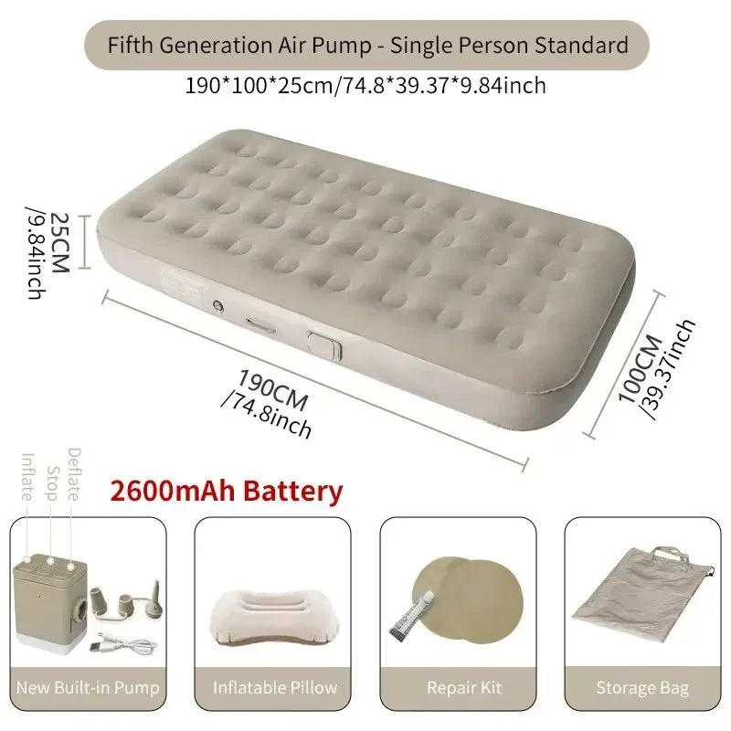 Moktan Sabai Air Mattress with Built-In Pump Self-Inflating Double Sleeping Pad for Camping Indoors