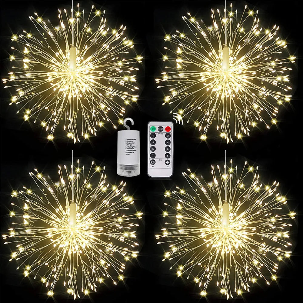 Moktan Sabai LED Firework Fairy Lights Copper Wire Starburst 8 Modes Remote Outdoor Decor