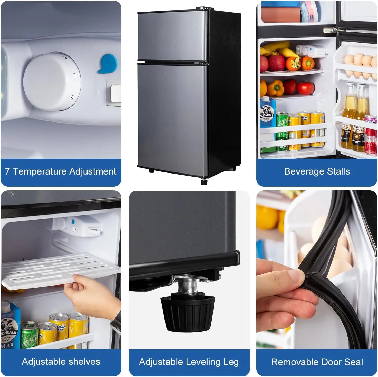 Moktan Sabai 2.9 Cu.Ft Mini Fridge with Freezer Small Energy-Saving Double Door Refrigerator