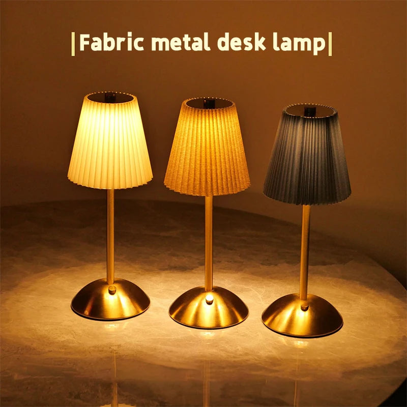 Small Pleated Table Lamp USB Rechargeable Cordless Desk Light for Bedroom