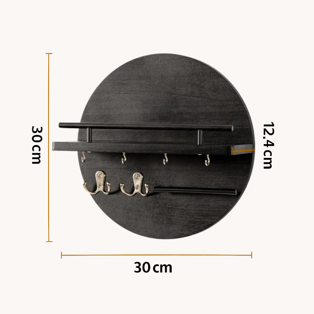 Moktan Sabai Round Wooden Key Holder Wall Mount Entryway Organizer Shelf Hooks