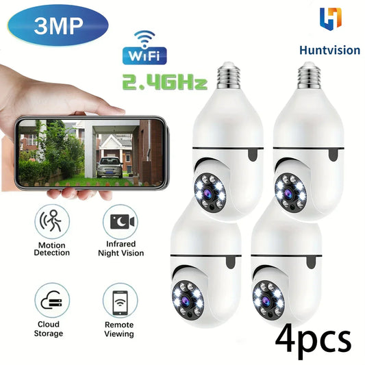Wireless Cameras 4PCS 3MP Smart Bulb, Night Vision & 2-Way Audio