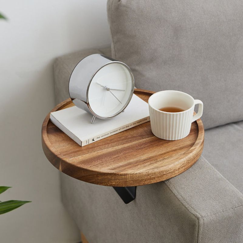 Moktan Sabai Wood Sofa Arm Tray Table Clip On Couch Armrest Table Walnut Finish
