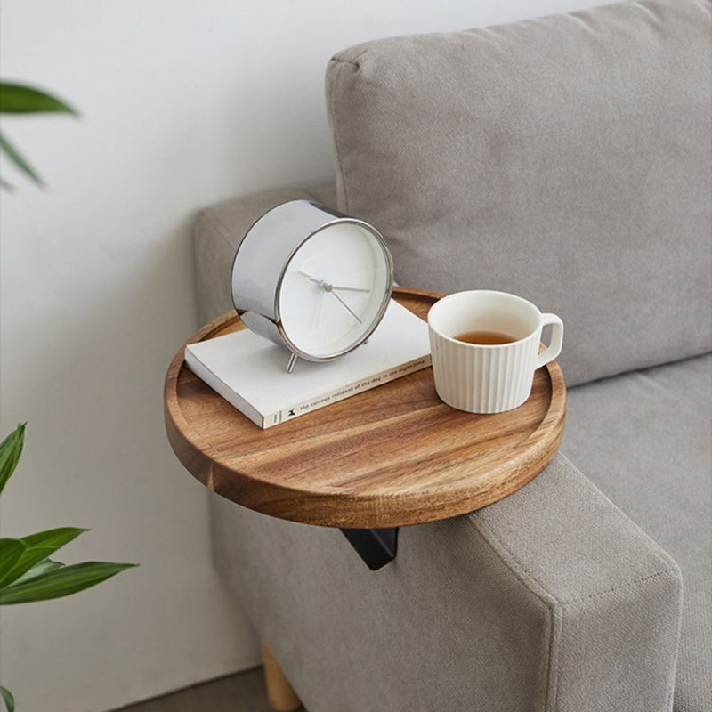 Moktan Sabai Wood Sofa Arm Tray Table Clip On Couch Armrest Table Walnut Finish