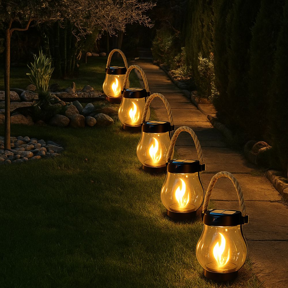 Moktan Sabai Solar Lanterns Outdoor – Waterproof Solar-Powered Lantern with Flickering Flame Effect for Garden and Patio Default