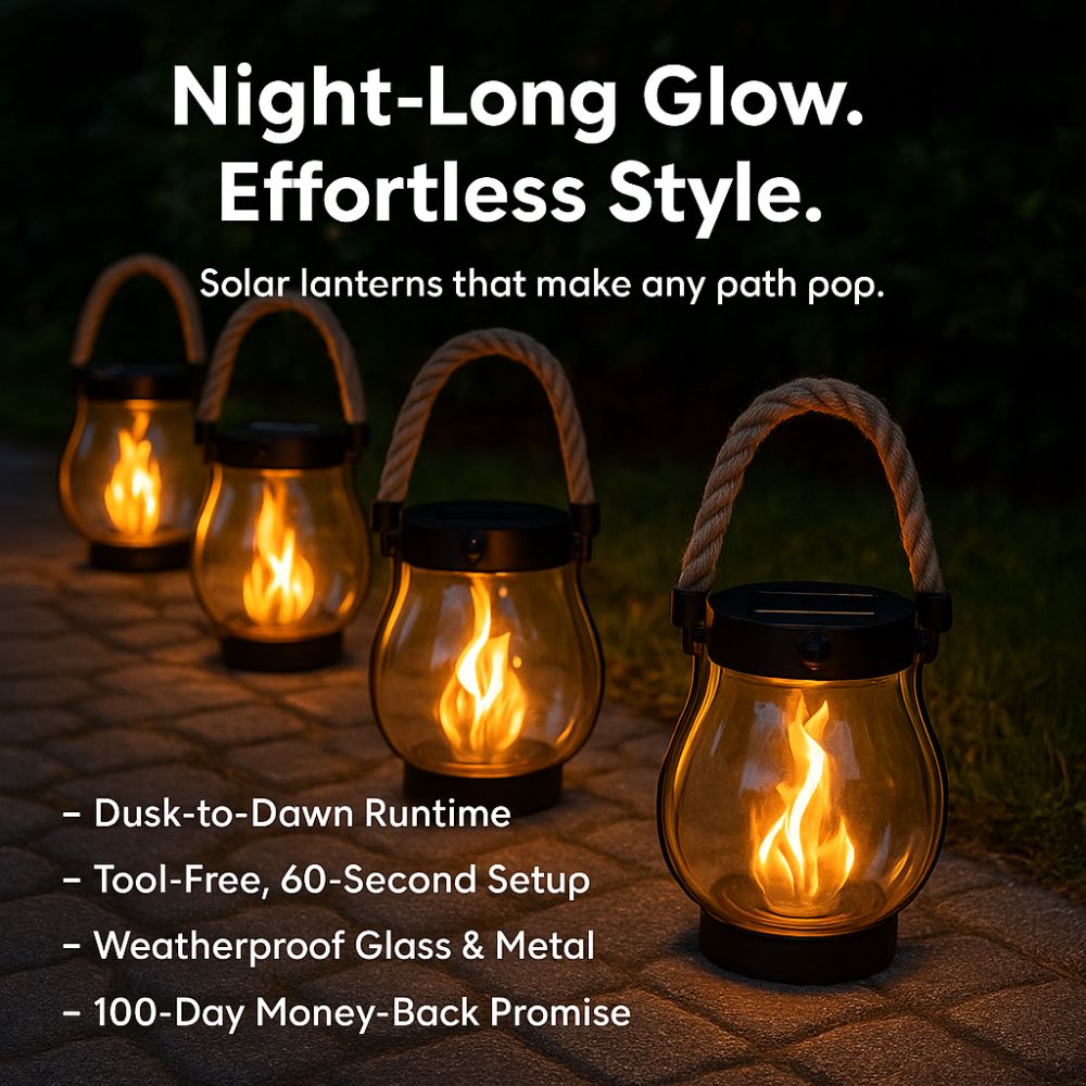 Moktan Sabai Solar Lanterns Outdoor – Waterproof Solar-Powered Lantern with Flickering Flame Effect for Garden and Patio