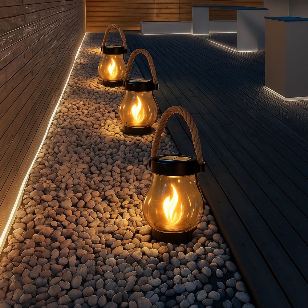 Moktan Sabai Solar Lanterns Outdoor – Waterproof Solar-Powered Lantern with Flickering Flame Effect for Garden and Patio