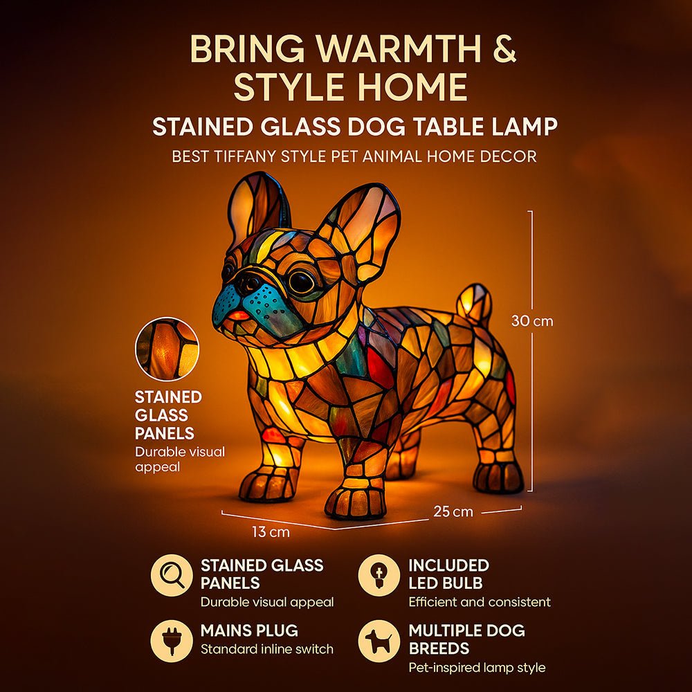Moktan Sabai Stained Glass Dog Table Lamp Tiffany Style Animal LED Light