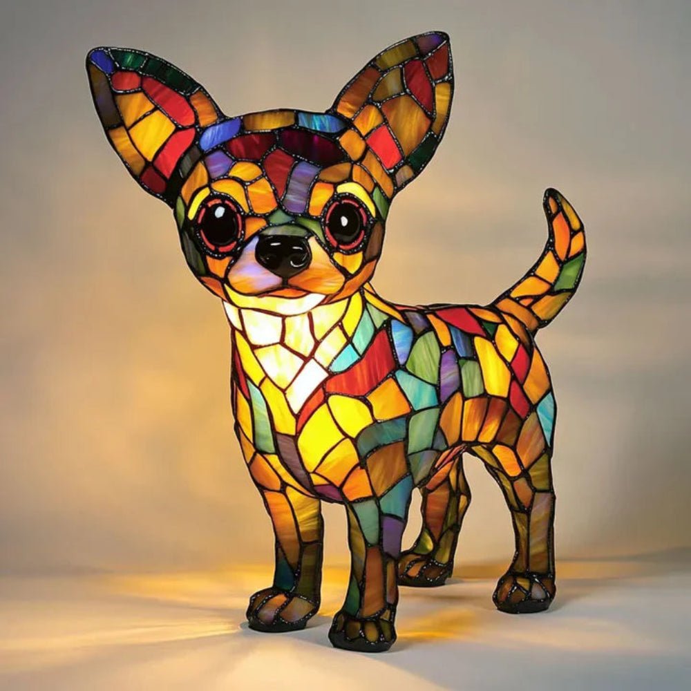 Moktan Sabai Stained Glass Dog Table Lamp Tiffany Style Animal LED Light