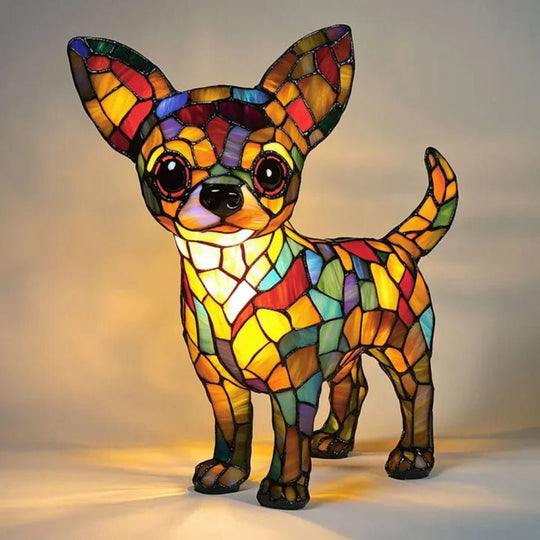 Moktan Sabai Stained Glass Dog Table Lamp Tiffany Style Animal LED Light