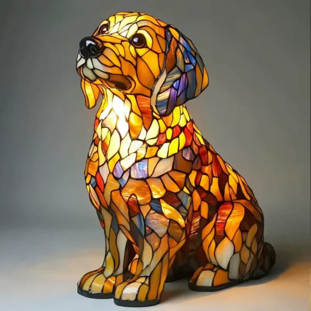 Moktan Sabai Stained Glass Dog Table Lamp Tiffany Style Animal LED Light Golden Retriever