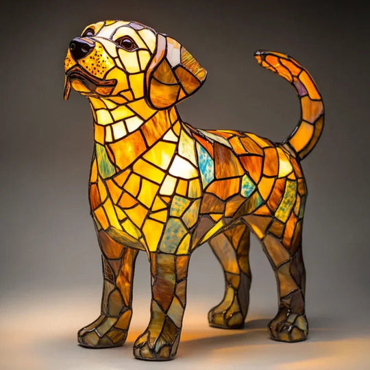 Moktan Sabai Stained Glass Dog Table Lamp Tiffany Style Animal LED Light Labrador