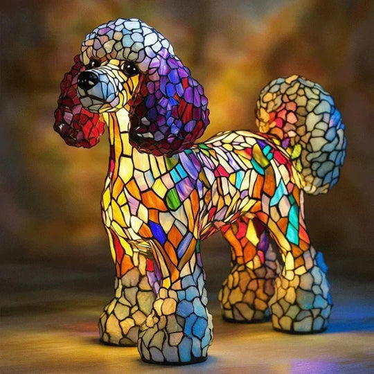Moktan Sabai Stained Glass Dog Table Lamp Tiffany Style Animal LED Light Poodle