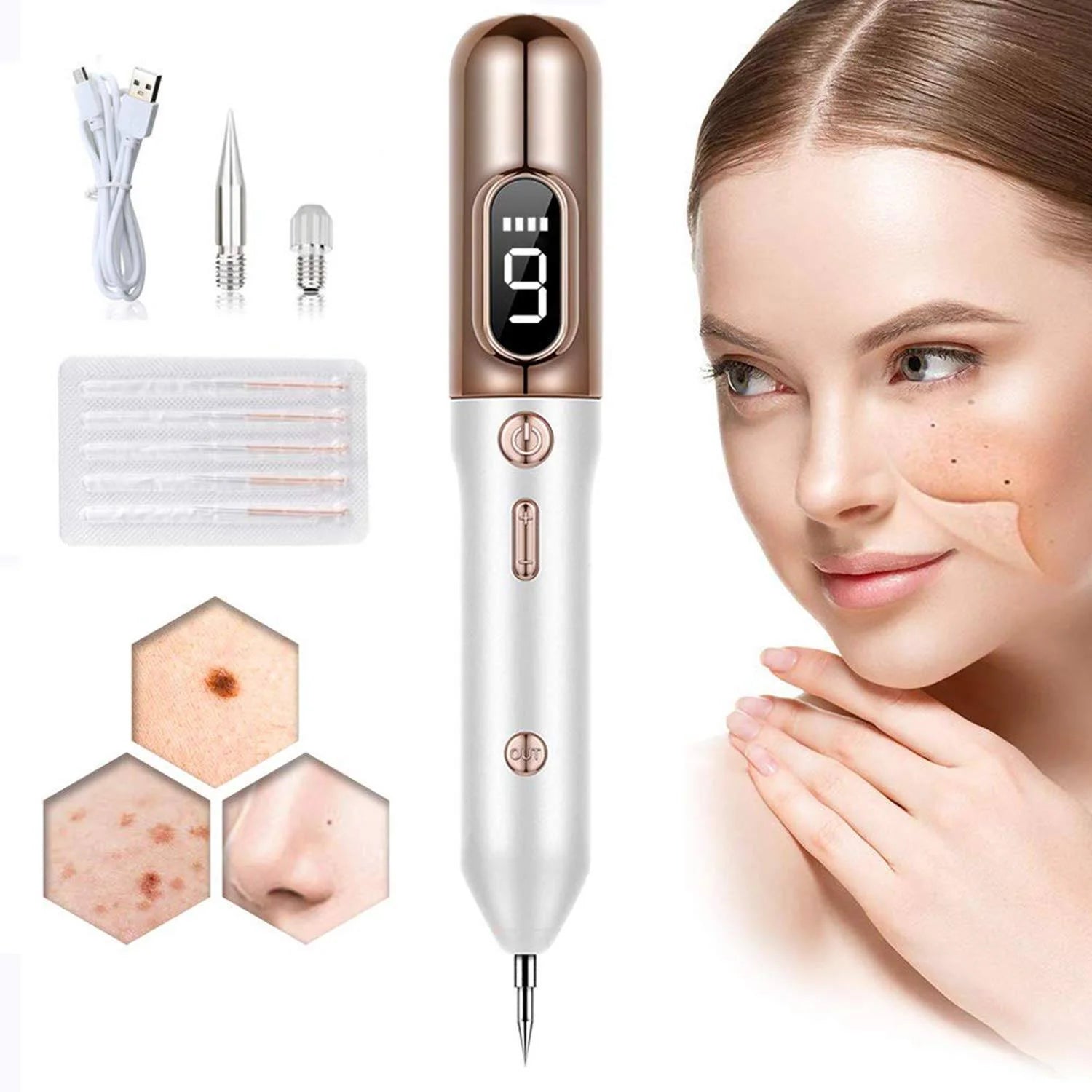 Moktan Sabai Plasma Skin Care Pen Adjustable Beauty Device with 9 Intensity Levels Gold