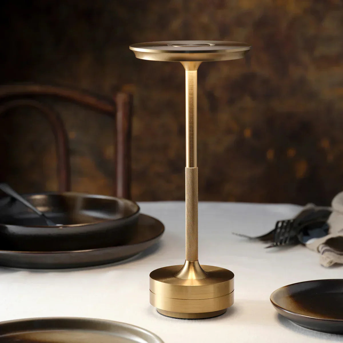 Moktan Sabai Modern Brass Cone LED Rechargeable Table Lamp Cordless USB-C