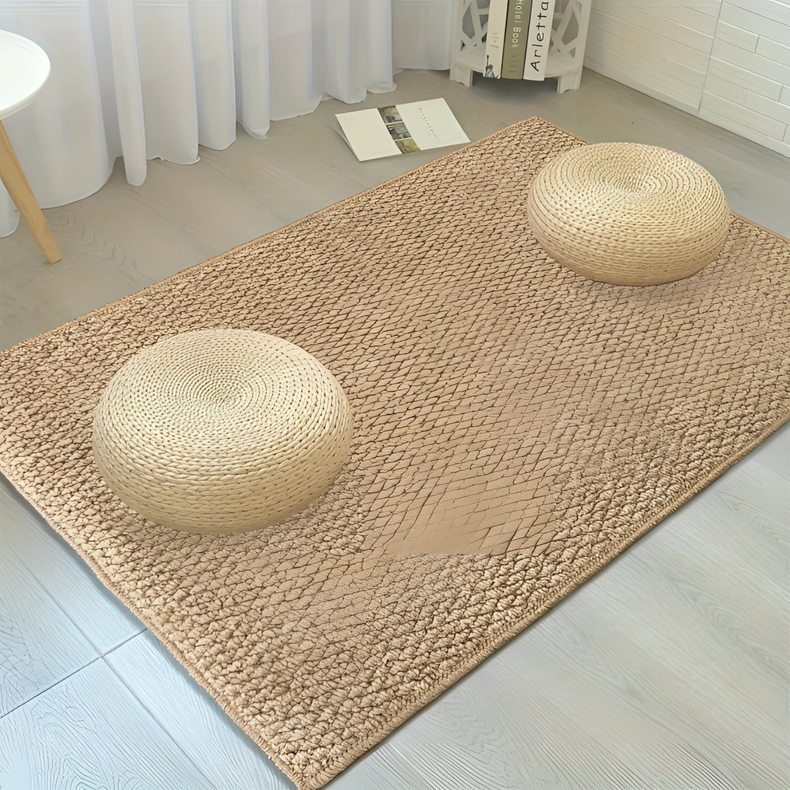Moktan Sabai Washable Non Slip Indoor Doormat Beige Jute Look Entry Rug 50x80-80x120cm