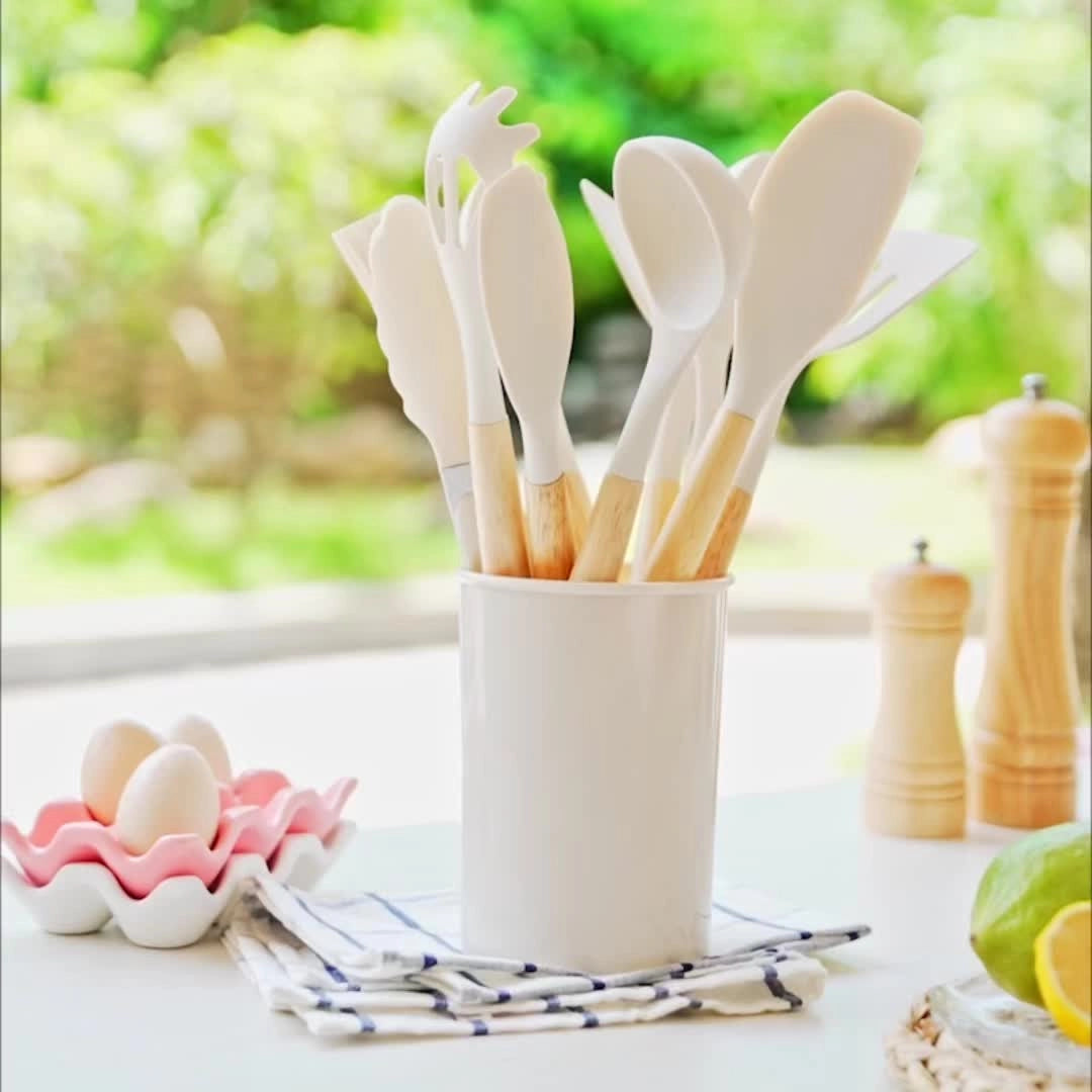 Moktan Sabai Silicone Kitchen Utensil Set with Bamboo Handles 12 Piece Set