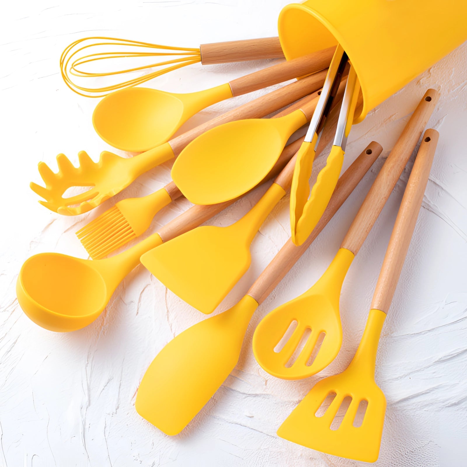 Moktan Sabai Silicone Kitchen Utensil Set with Bamboo Handles 12 Piece Set