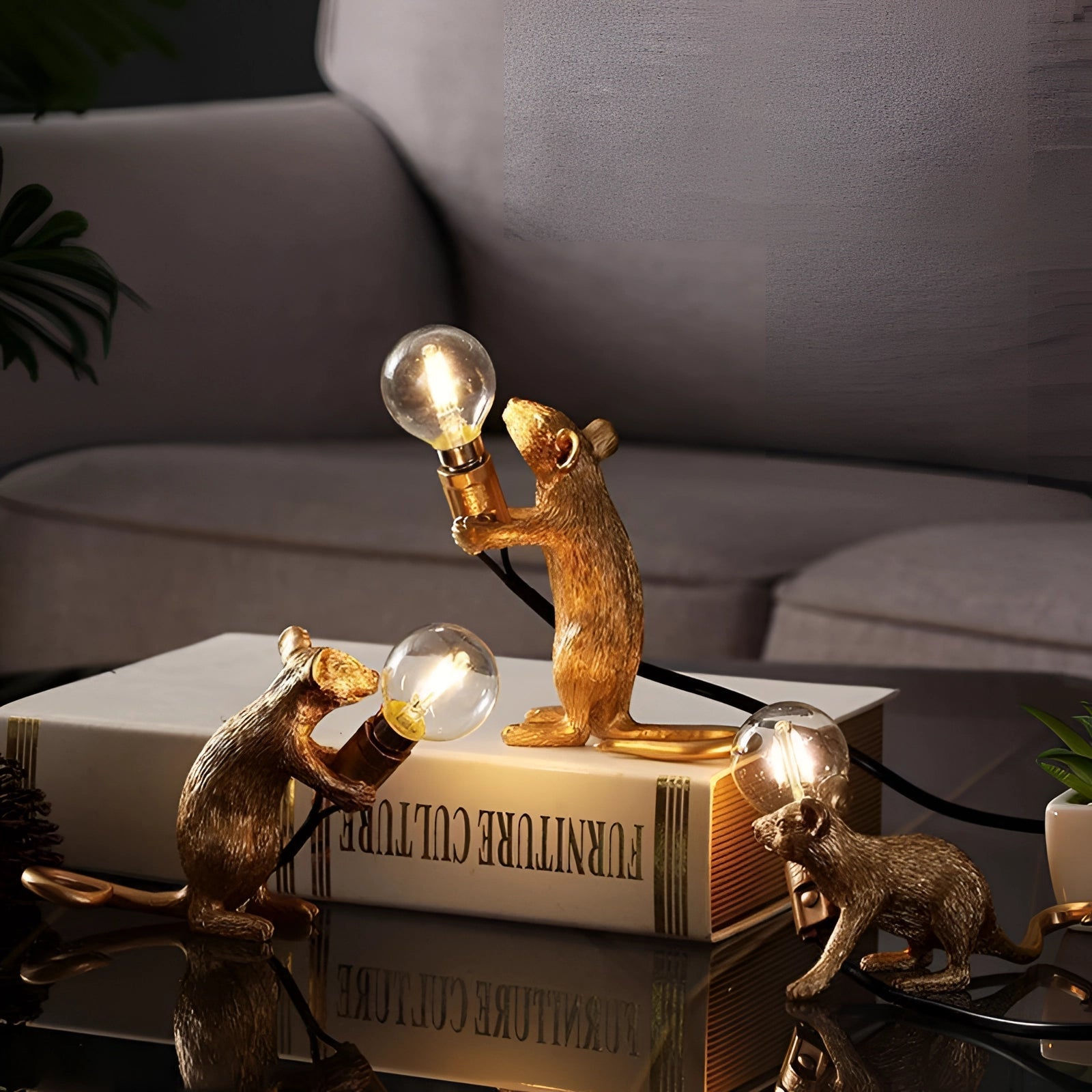 Moktan Sabai Gold Mouse Table Lamp Animal Shaped Desk Light Quirky Home Decor