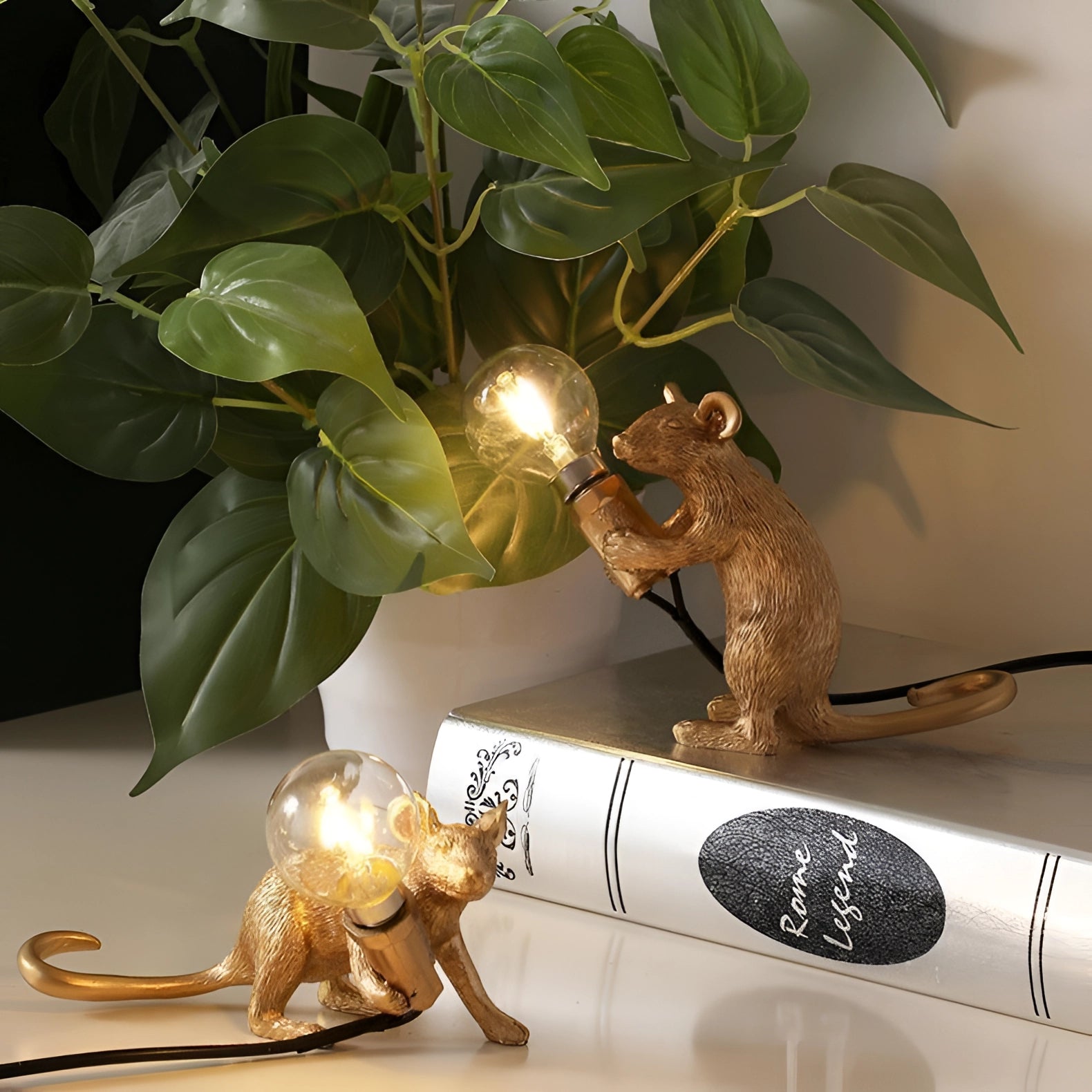 Moktan Sabai Gold Mouse Table Lamp Animal Shaped Desk Light Quirky Home Decor